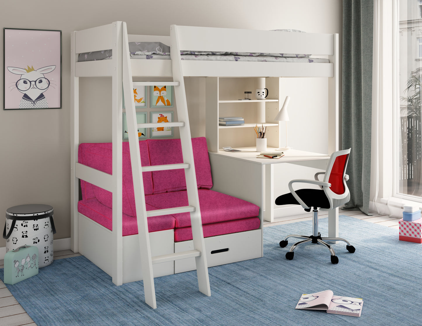 Estella Highsleeper with Corner Sofabed, Desk & Shelving