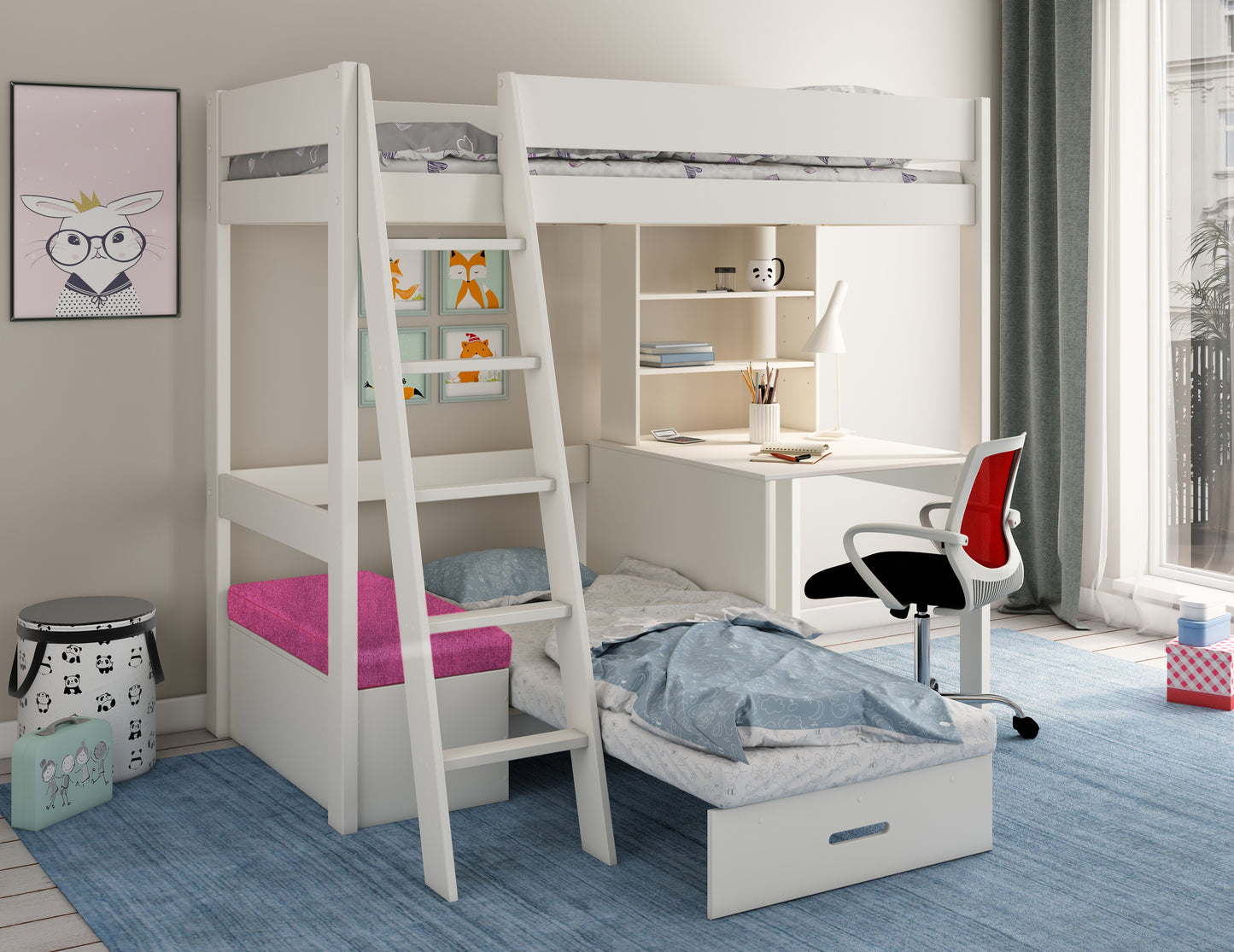 Estella Highsleeper with Corner Sofabed, Desk & Shelving