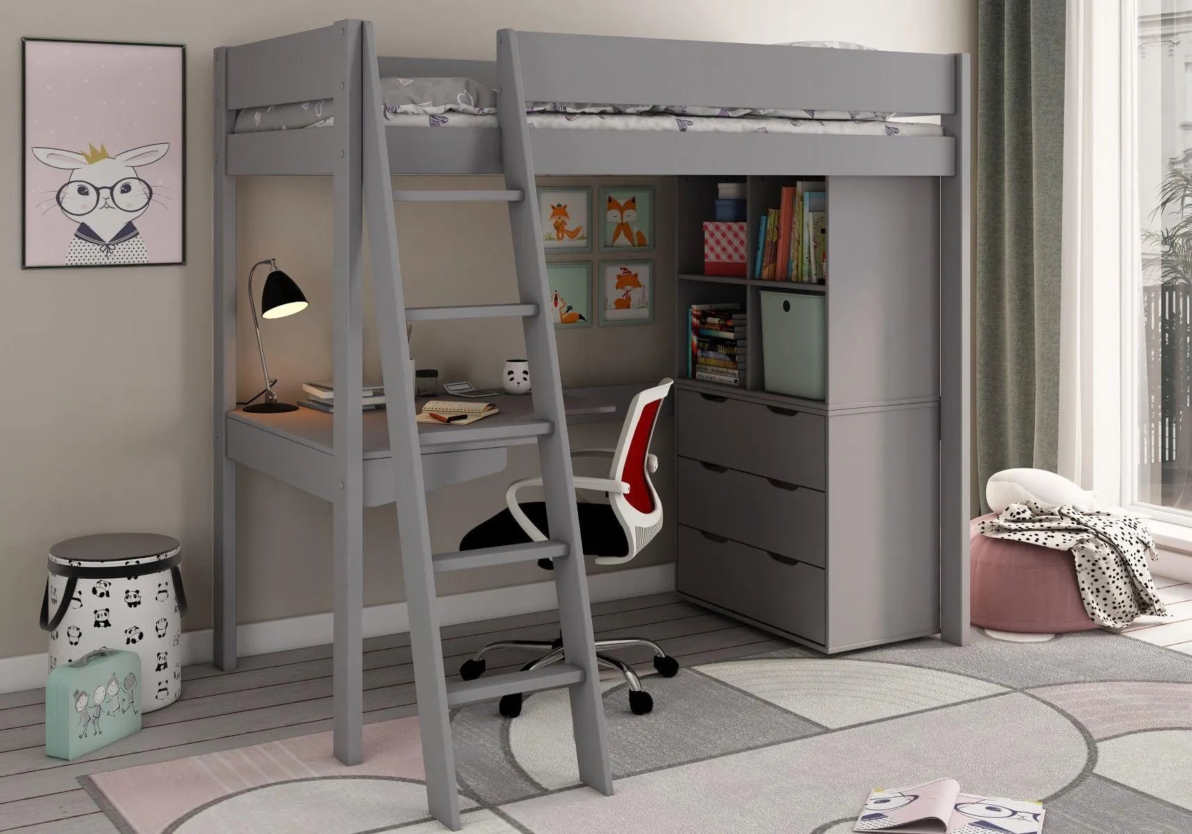 Estella Highsleeper with Desk, Chest and Cube Storage