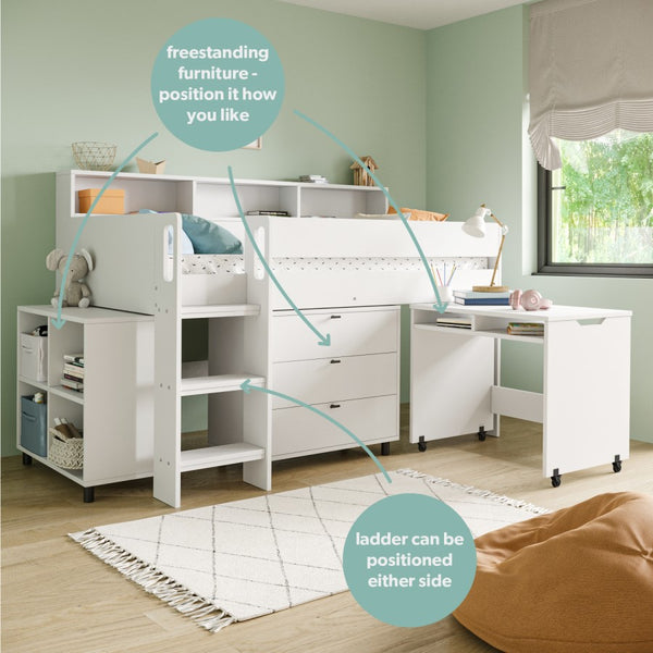 Eton Mid Sleeper Bed with Desk & Storage
