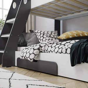 Flick Dark Grey Triple Bunk Bed with Storage Shelves & Drawer