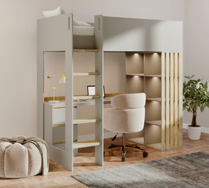 Freya Highsleeper with Desk, Shelves & Drawers