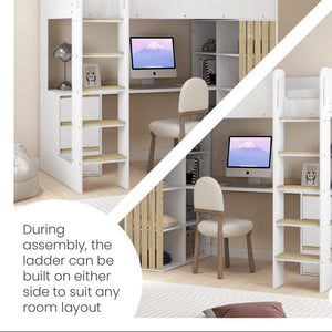 Freya Highsleeper with Desk, Shelves & Drawers