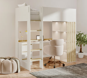 Freya Highsleeper with Desk, Shelves & Drawers