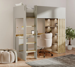Freya Highsleeper with Desk, Shelves & Drawers