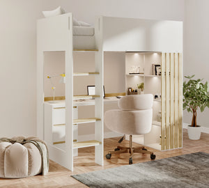 Freya Highsleeper with Desk, Shelves & Drawers