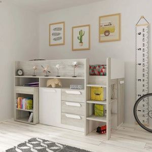 Girona Mid Sleeper Bed with Pull Out Desk, Cupboard & Drawers
