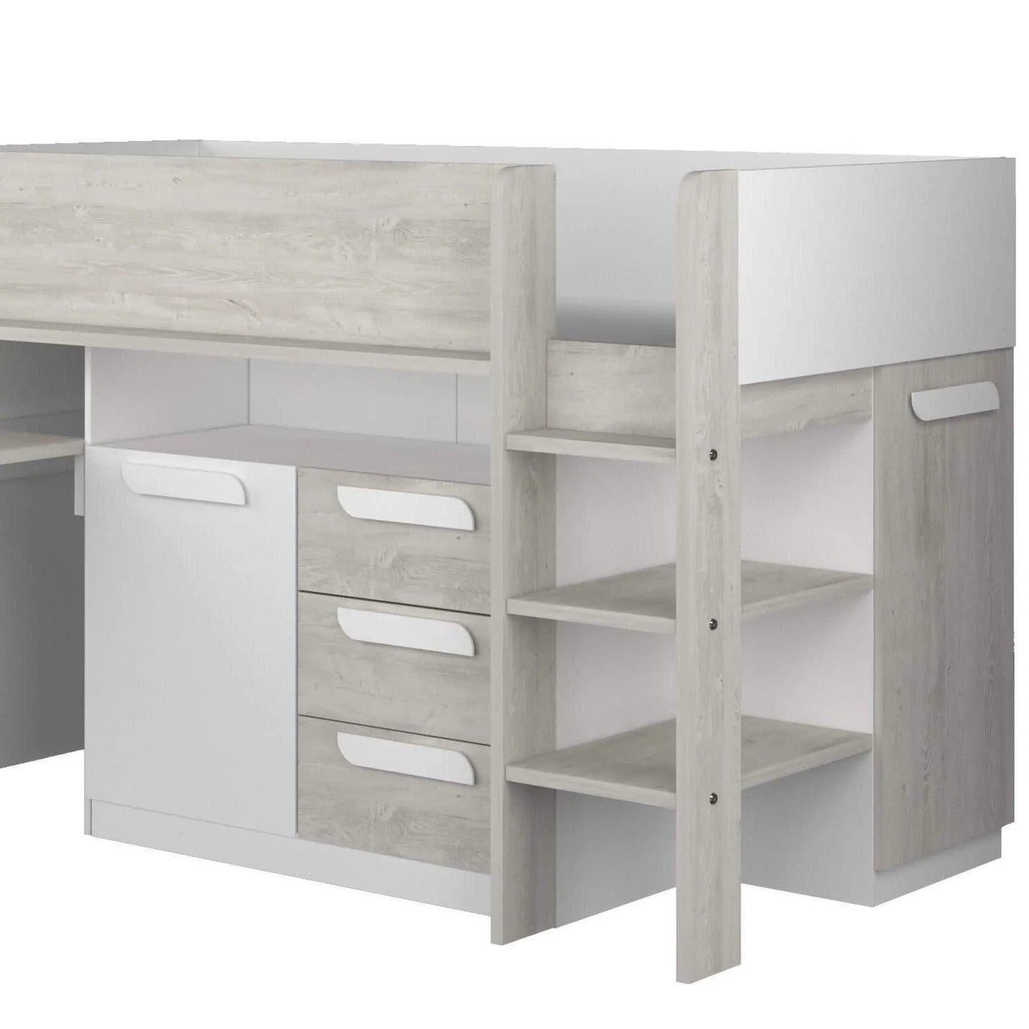 Girona Mid Sleeper Bed with Pull Out Desk, Cupboard & Drawers