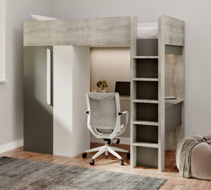 Highgate High Sleeper with Desk, Wardrobe & Shelves