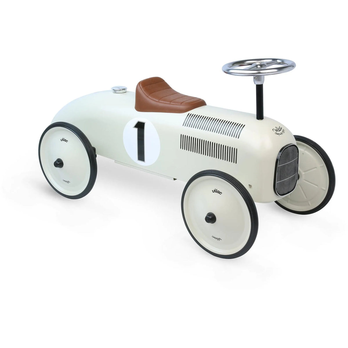 Vilac vintage metal ride-on car in Cream