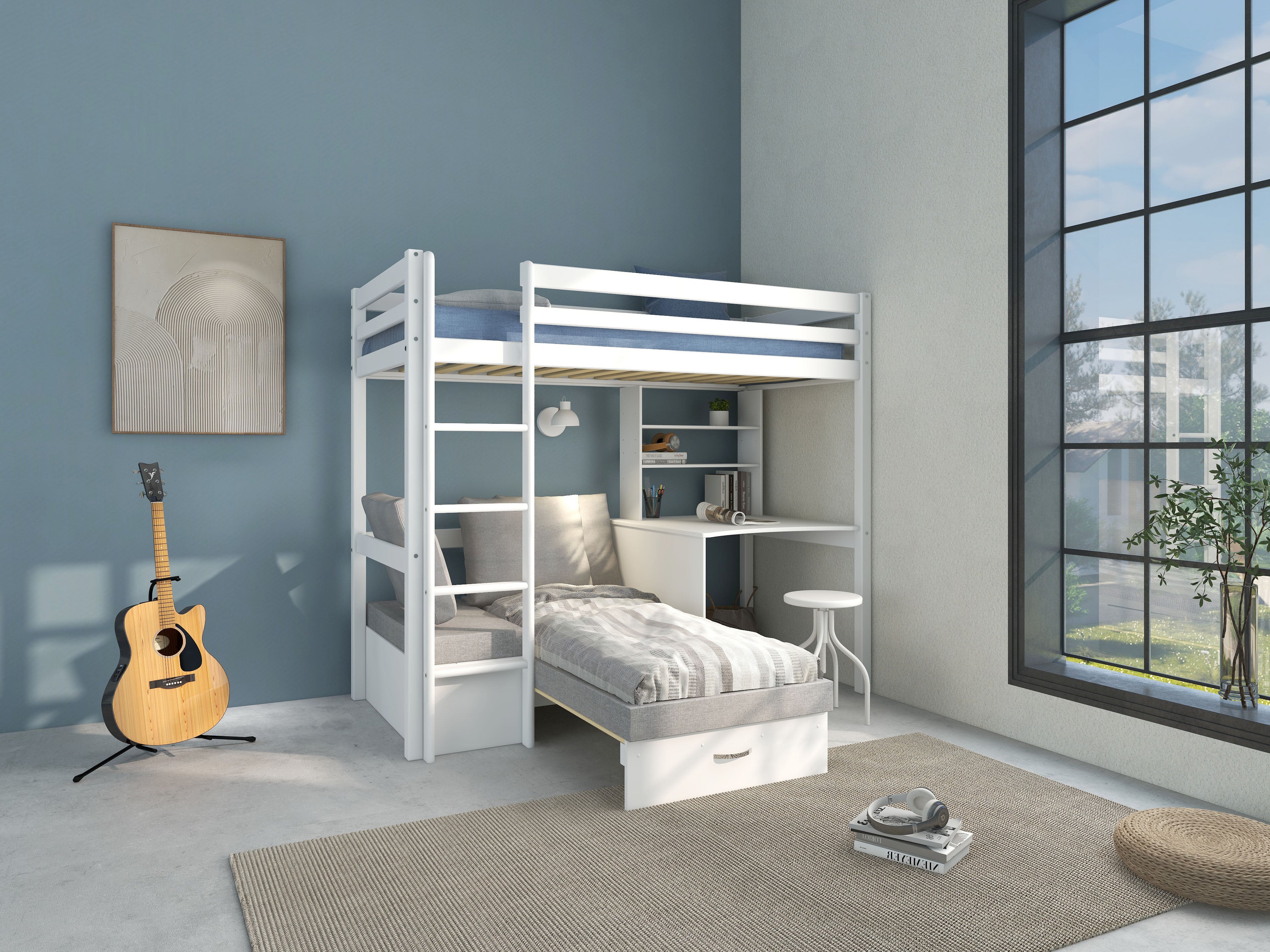 Hit High Sleeper with Desk & Sofa Bed