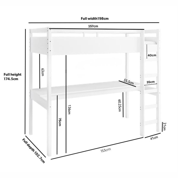 Jax Solid Pine Gaming High Sleeper with Full-Width Desk