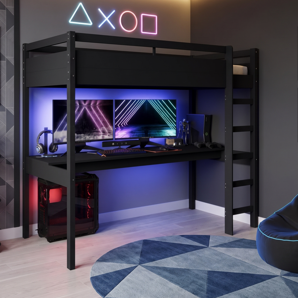 Jax Solid Pine Gaming High Sleeper with Full-Width Desk