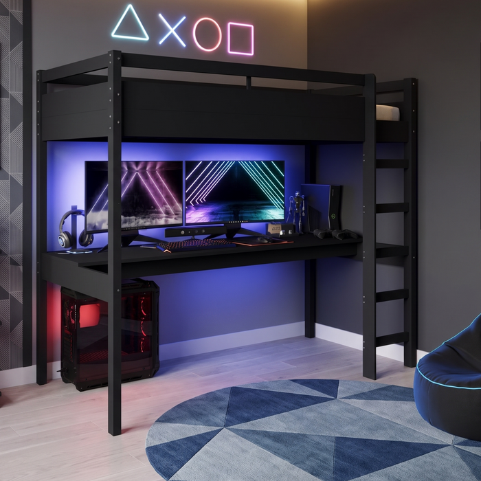 Jax gaming high sleeper with a full-width desk