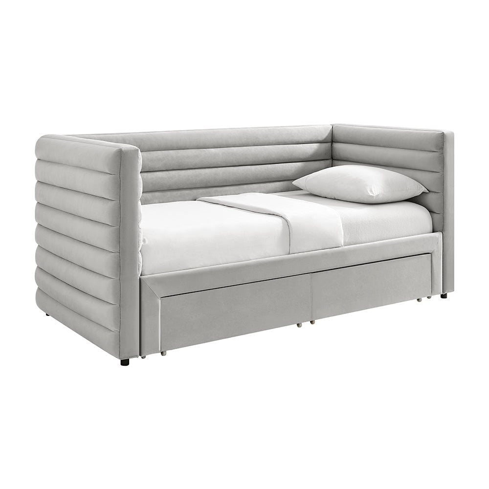 Elowen Velvet Daybed with Two Storage Drawers in Grey – product view 5