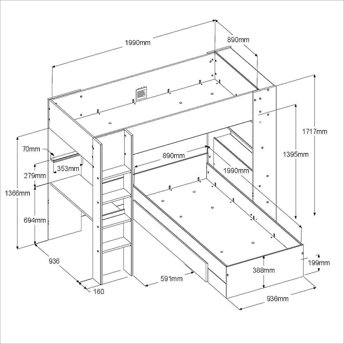 Kingston Oak Cashmere Bunk Bed