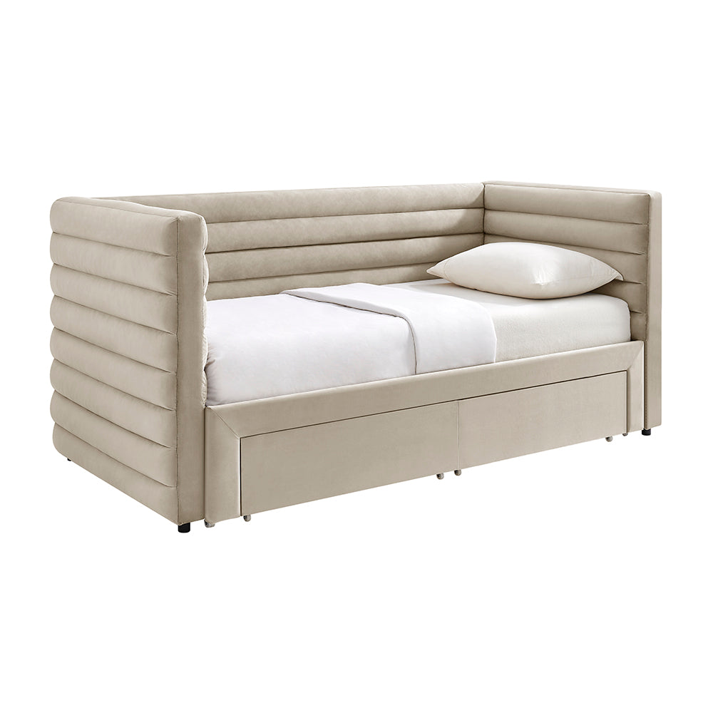 Elowen Velvet Daybed with Two Storage Drawers in Taupe – product view 16
