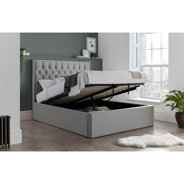 Lark Fabric Double Ottoman Bed