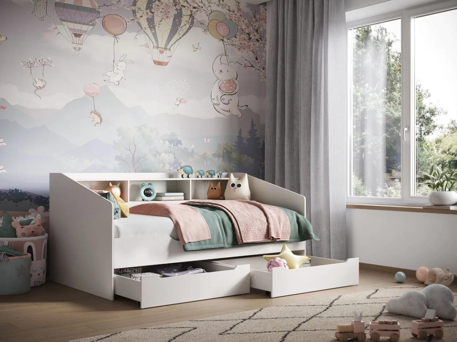 Leni White Day Bed with Shelves and Drawers - Hover