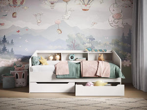 Leni White Day Bed with Shelves and Drawers