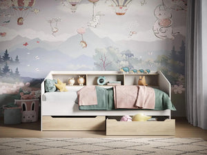 Leni White & Oak Day Bed with Shelves & Drawers