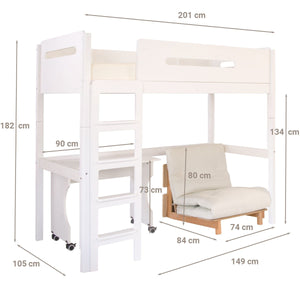 Little Folks Edit Loft Bed with Desk and Futon Chairbed