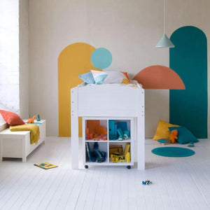 CUBIX Mid Sleeper with Storage Bookcase in Pure White