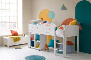 CUBIX Mid Sleeper with Storage Bookcase in Pure White