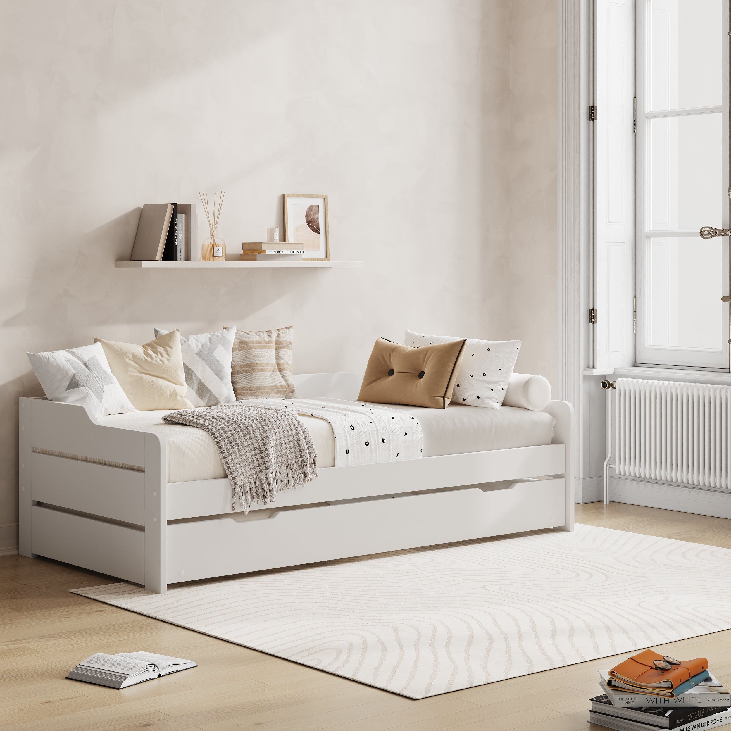 Serena White Guest Bed with Trundle - Hover
