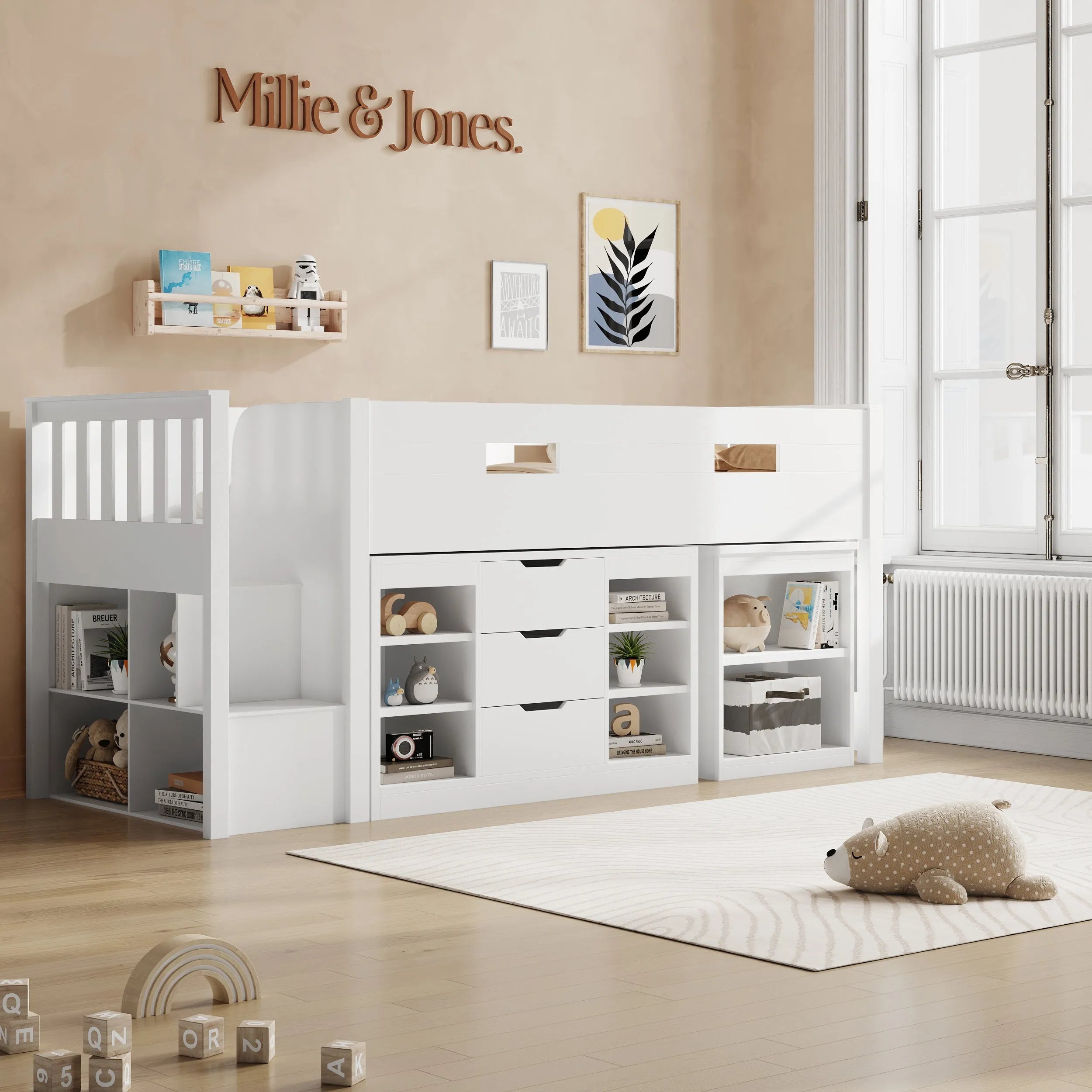 Marcus Mid Sleeper Bed with Desk Storage Solutions – Millie Jones