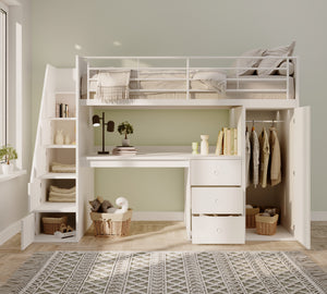 Marlow Staircase High Sleeper with Desk, Wardrobe & Storage Steps