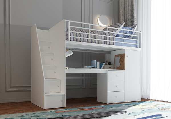 Marlow Staircase High Sleeper with Desk, Wardrobe & Storage Steps