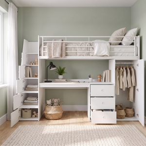 Marlow Staircase High Sleeper with Desk, Wardrobe & Storage Steps