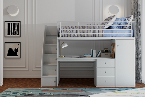 Marlow Staircase High Sleeper with Desk, Wardrobe & Storage Steps