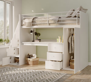 Marlow Staircase High Sleeper with Desk, Wardrobe & Storage Steps