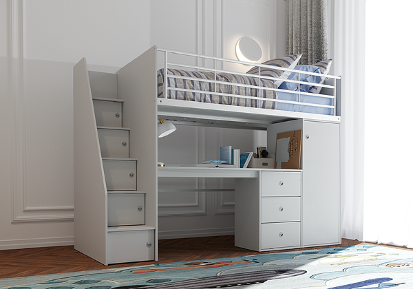 Marlow Staircase High Sleeper with Desk, Wardrobe & Storage Steps