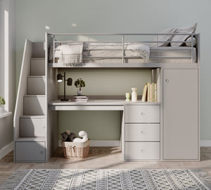 Marlow Staircase High Sleeper with Desk, Wardrobe & Storage Steps