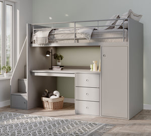 Marlow Staircase High Sleeper with Desk, Wardrobe & Storage Steps