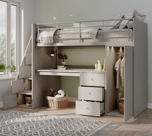 Marlow Staircase High Sleeper with Desk, Wardrobe & Storage Steps