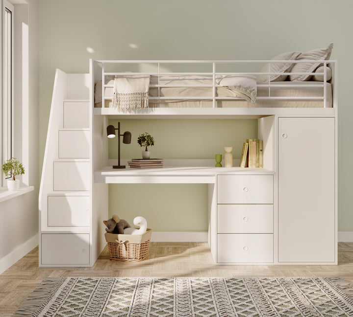 Marlow Staircase High Sleeper with Desk, Wardrobe & Storage Steps