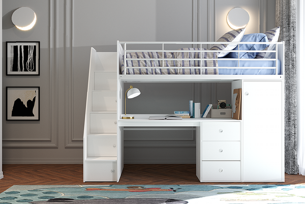 Marlow Staircase High Sleeper with Desk, Wardrobe & Storage Steps