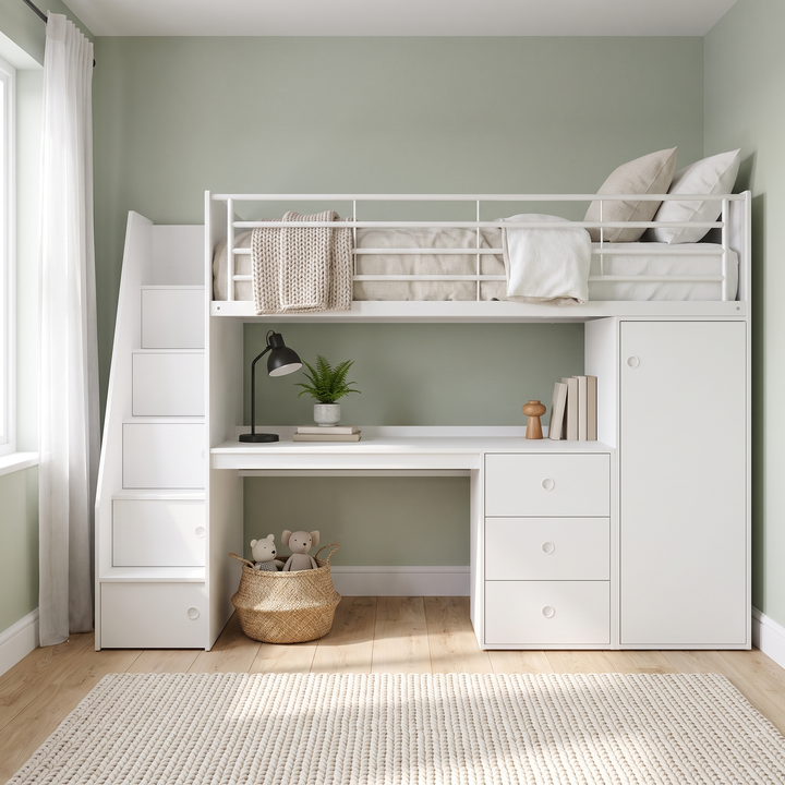 Marlow Staircase High Sleeper with Desk, Wardrobe & Storage Steps