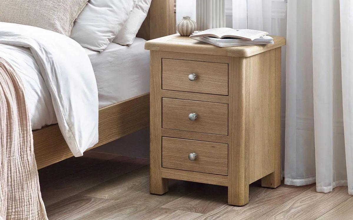 Memphis Limed Oak 3 Drawer Bedside Table