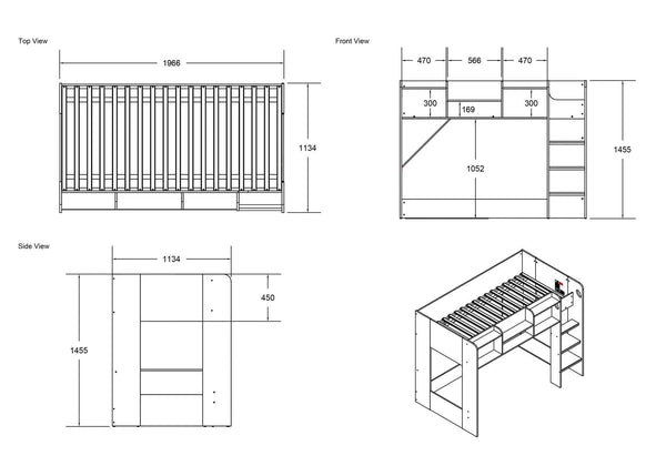 Merlin L Shaped Triple Bunk Bed with Shelves