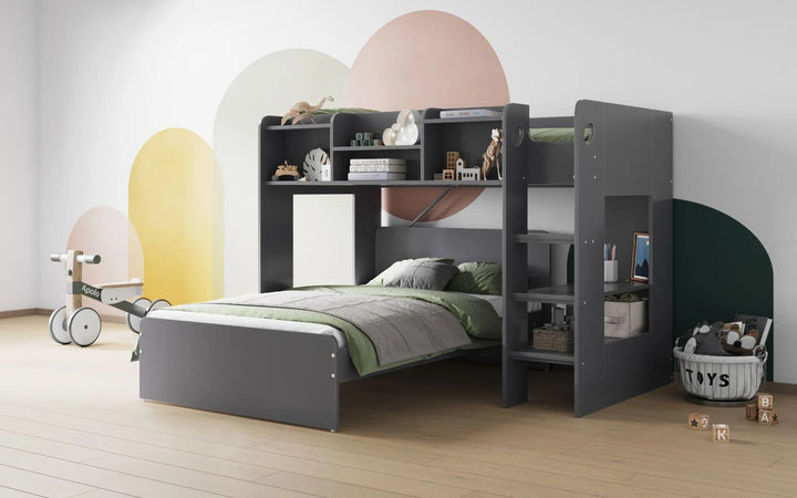 Merlin L Shaped Triple Bunk Bed with Shelves