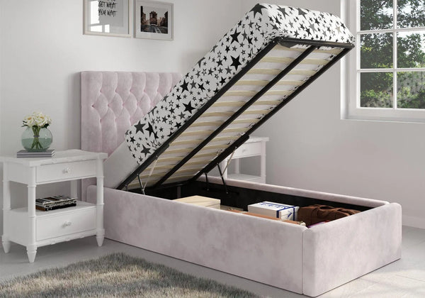 Milan Velvet Single Ottoman Bed