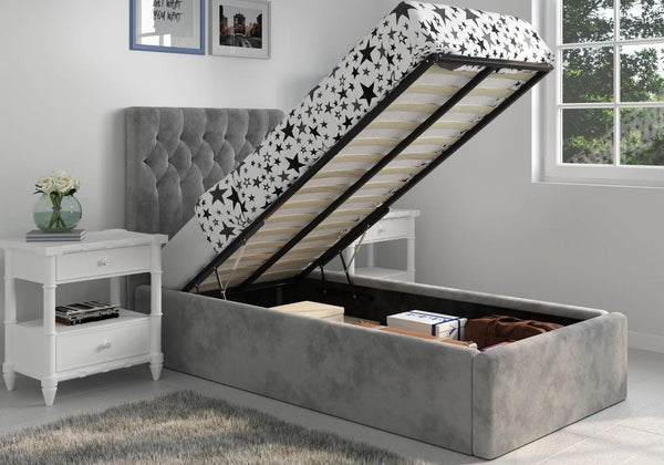 Milan Velvet Single Ottoman Bed