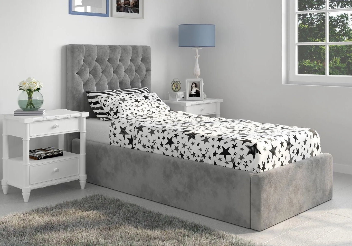 Milan Velvet Single Ottoman Bed