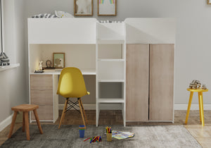 Mini Highsleeper with Wardrobe, Desk & Drawers