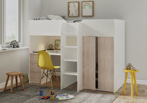 Mini Highsleeper with Wardrobe, Desk & Drawers